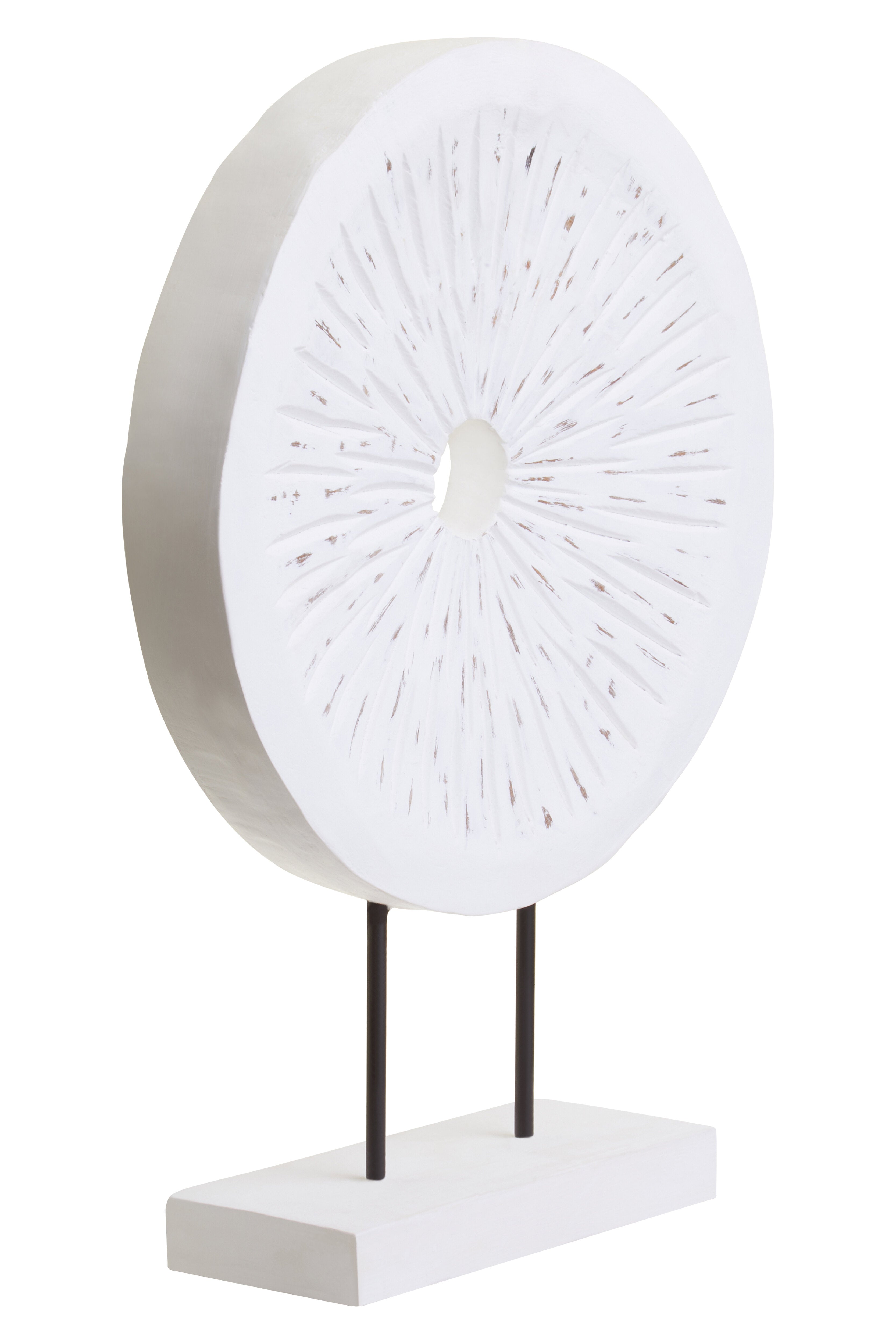 Osprey Distressed White Carved Wood Round Sculpture | Large